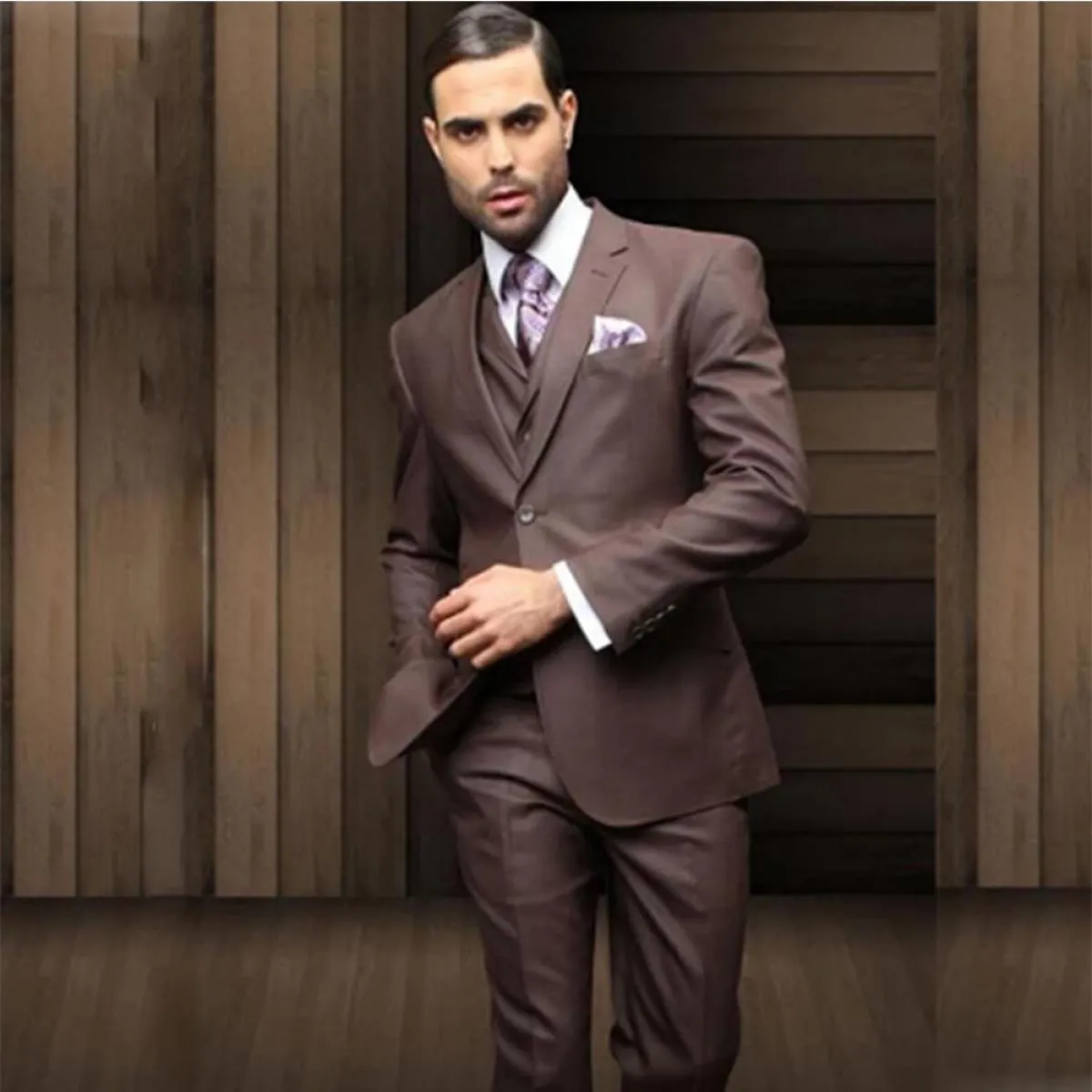 3 pezzi abiti da uomo formali marroni slim fit due bottoni smoking da sposo con tacca risvolto terno masculino (giacca + pantalo