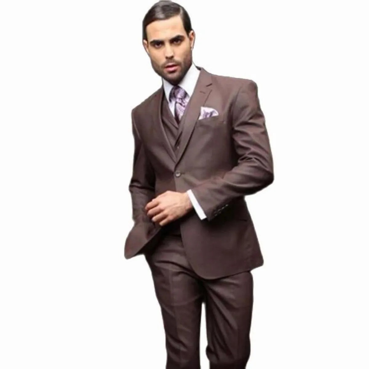 3 pezzi abiti da uomo formali marroni slim fit due bottoni smoking da sposo con tacca risvolto terno masculino (giacca + pantalo