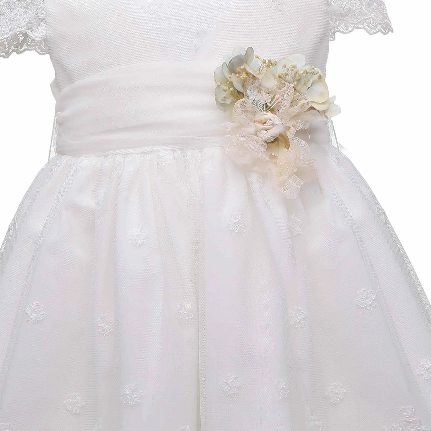 Abito Cerimonia Bianco Con Fiori Bambina
