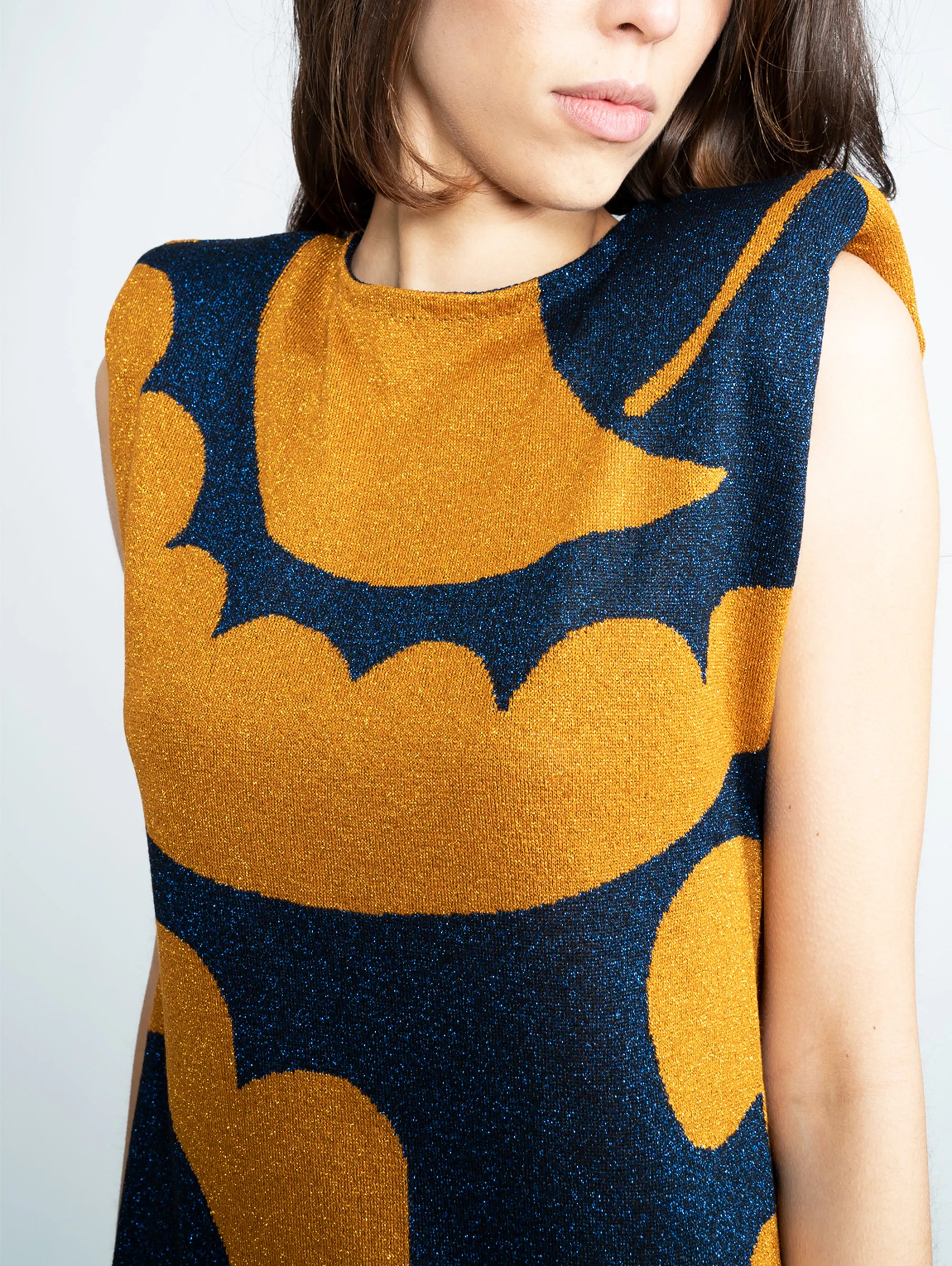 Abito Corto in Lurex Blu/Marrone