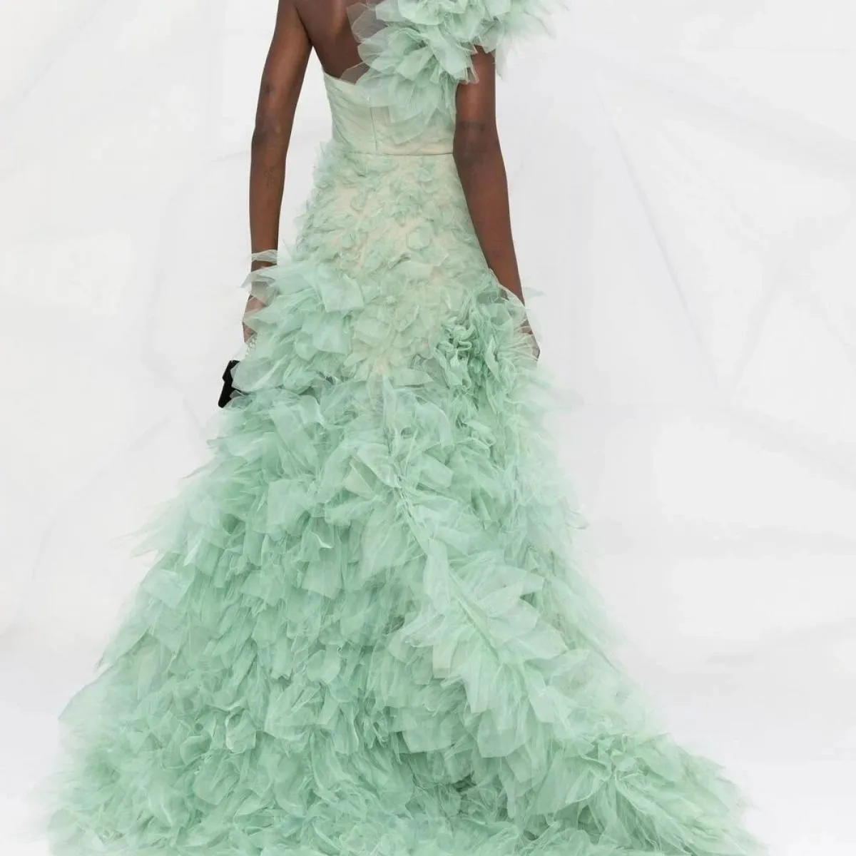 Abito da ballo con volant monospalla color menta Abiti da festa maxi da donna Abito formale da sera in tulle a strati gonfi فستا