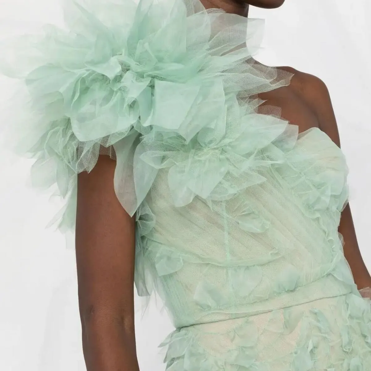 Abito da ballo con volant monospalla color menta Abiti da festa maxi da donna Abito formale da sera in tulle a strati gonfi فستا