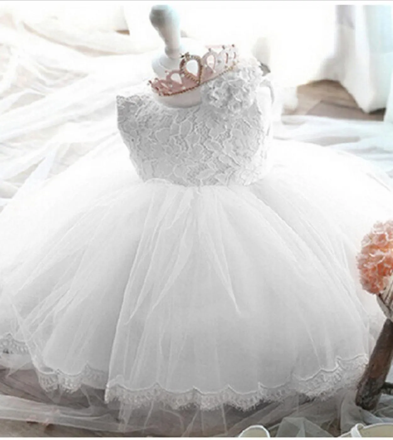 Abito da bambina a maniche lunghe Abito da battesimo bianco neonato Abito da bambina in fiore Abito da battesimo per bambini Ele