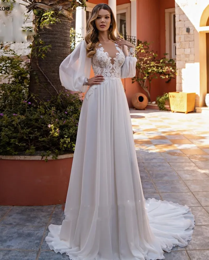 Abito da sposa in tulle con scollo a V modesto 2022 con applicazioni eleganti