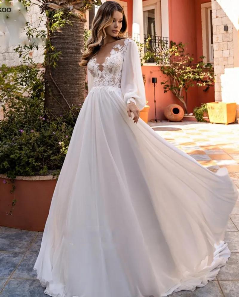 Abito da sposa in tulle con scollo a V modesto 2022 con applicazioni eleganti