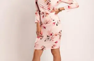 Abito elegante midi con stampa Bavaria, rosa chiaro