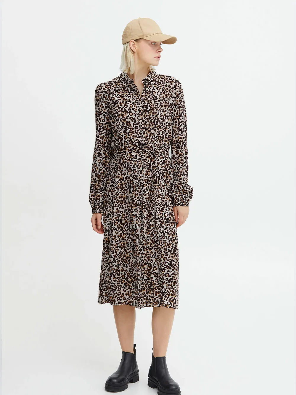 Abito leopardato donna con maniche a palloncino