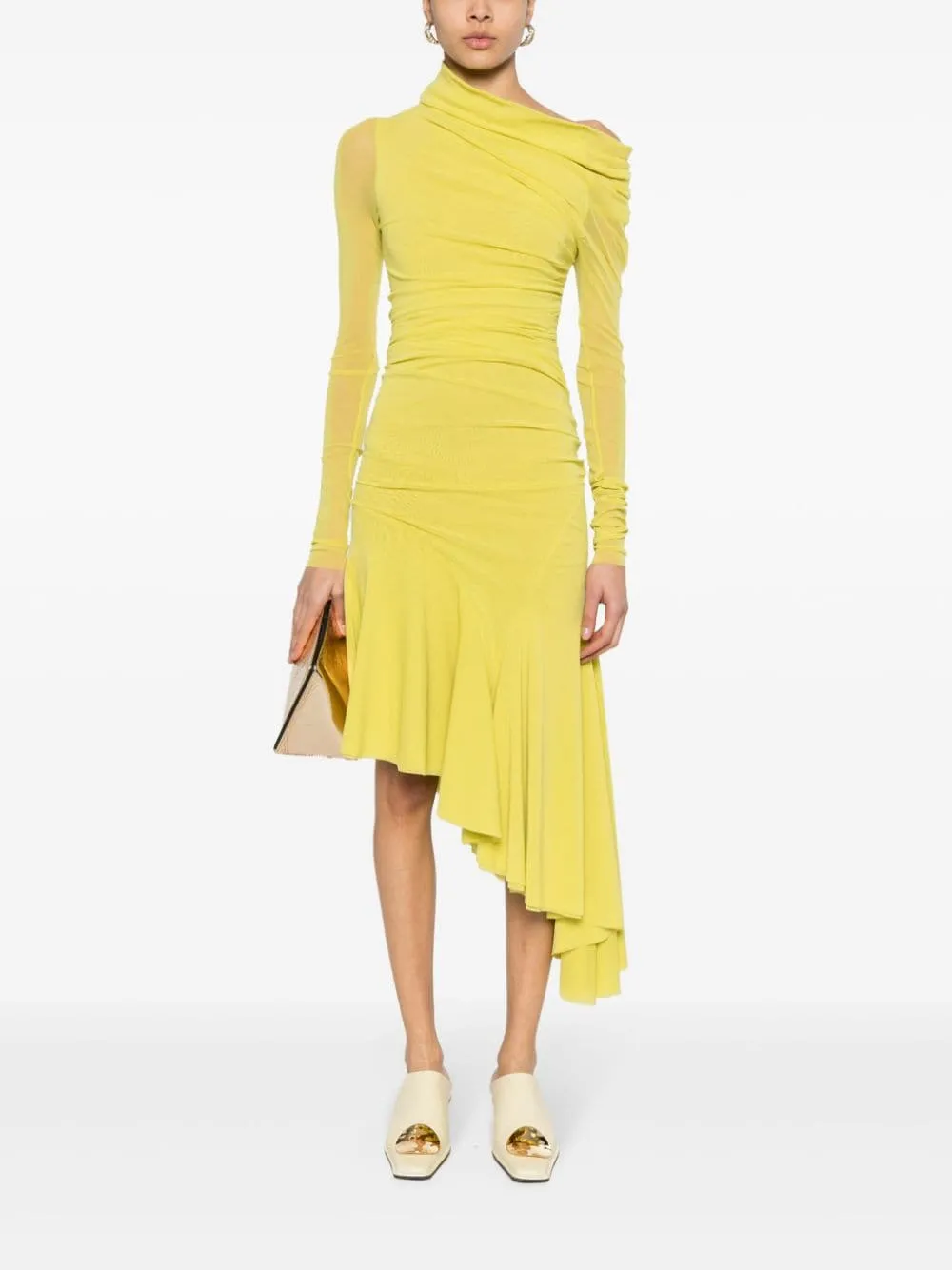 Abito midi asimmetrico in giallo - donna