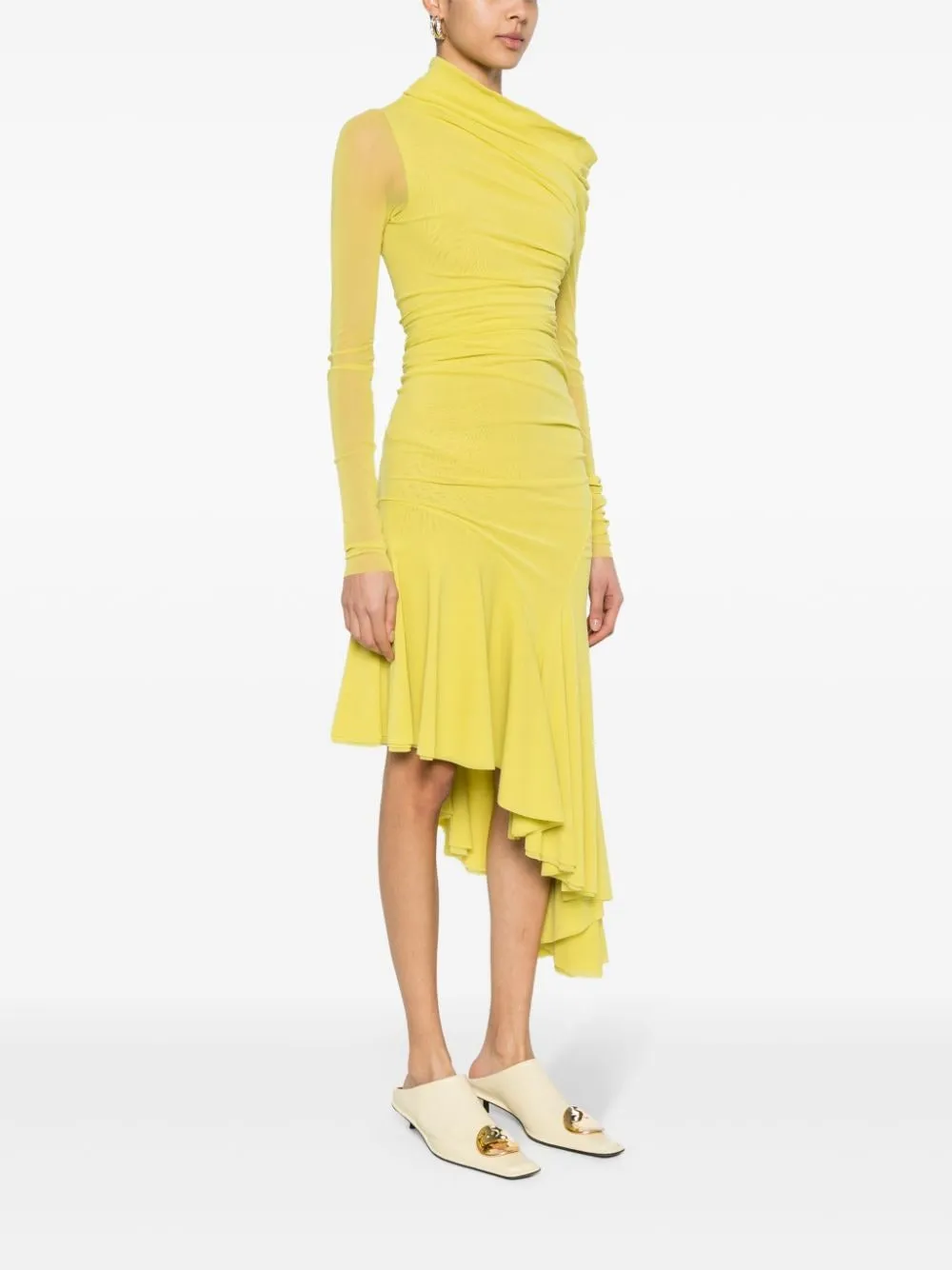 Abito midi asimmetrico in giallo - donna