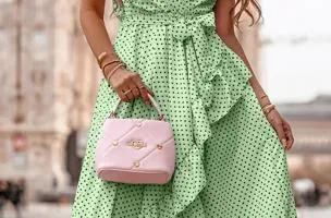 Abito midi con fantasia a pois, verde chiaro
