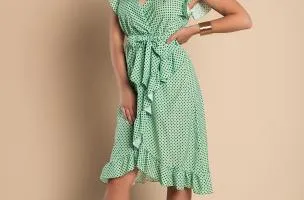 Abito midi con fantasia a pois, verde chiaro