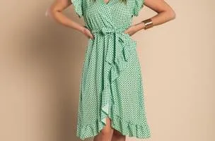 Abito midi con fantasia a pois, verde chiaro