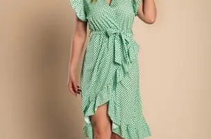 Abito midi con fantasia a pois, verde chiaro