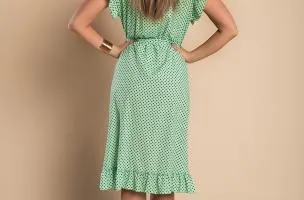 Abito midi con fantasia a pois, verde chiaro
