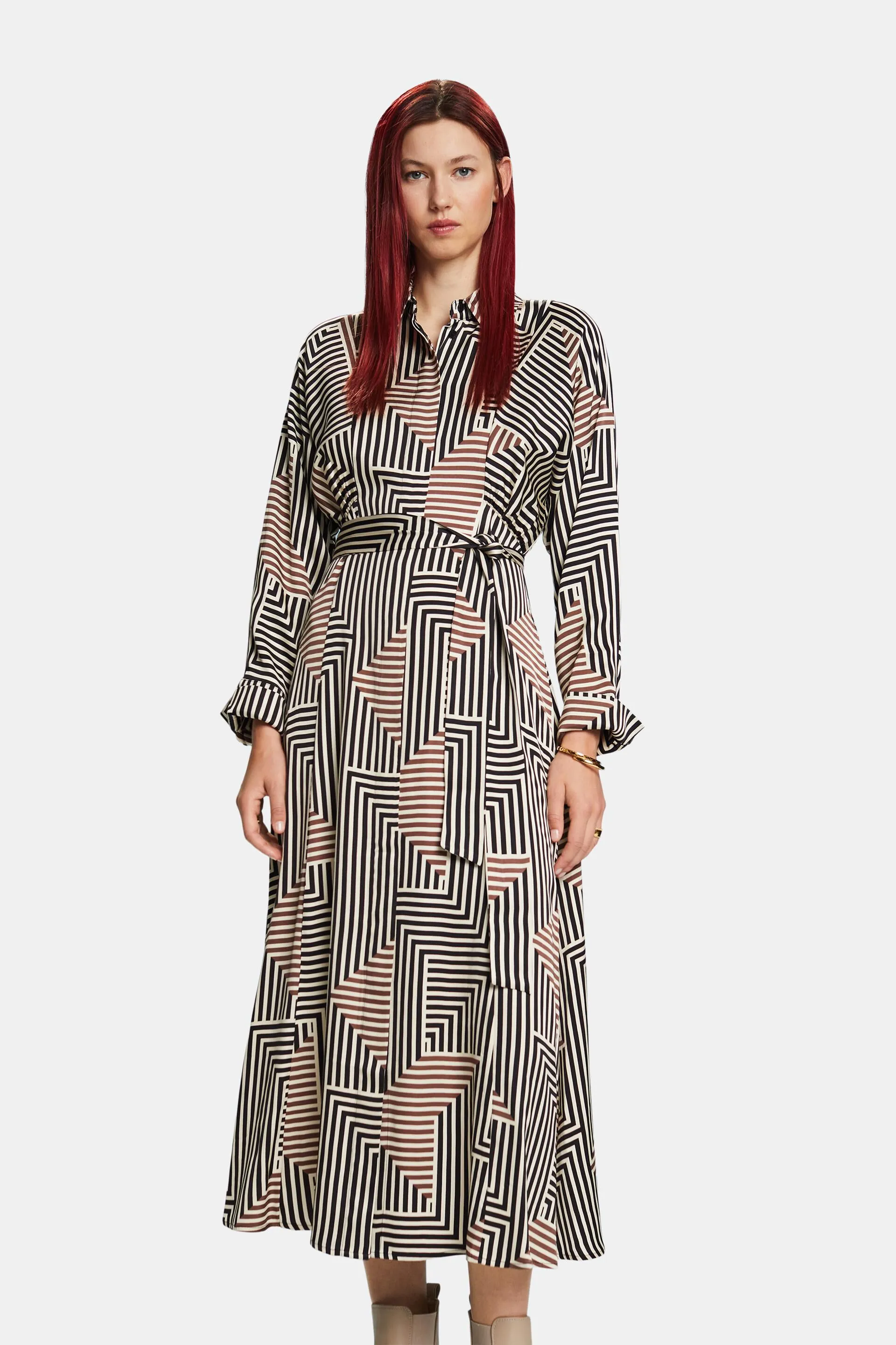 Abito midi in raso charmeuse con cintura