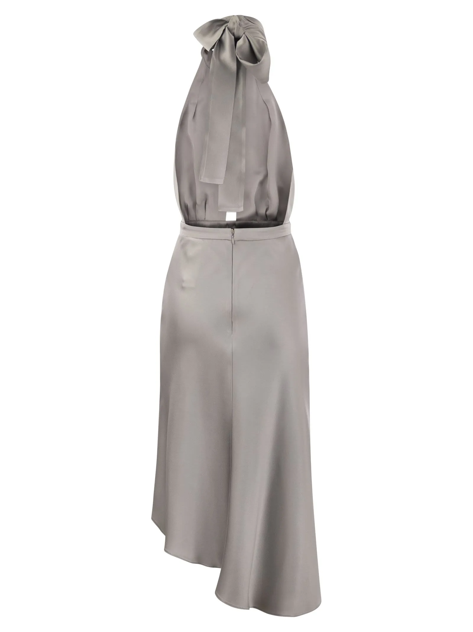 Abito midi in raso con gonna asimmetrica