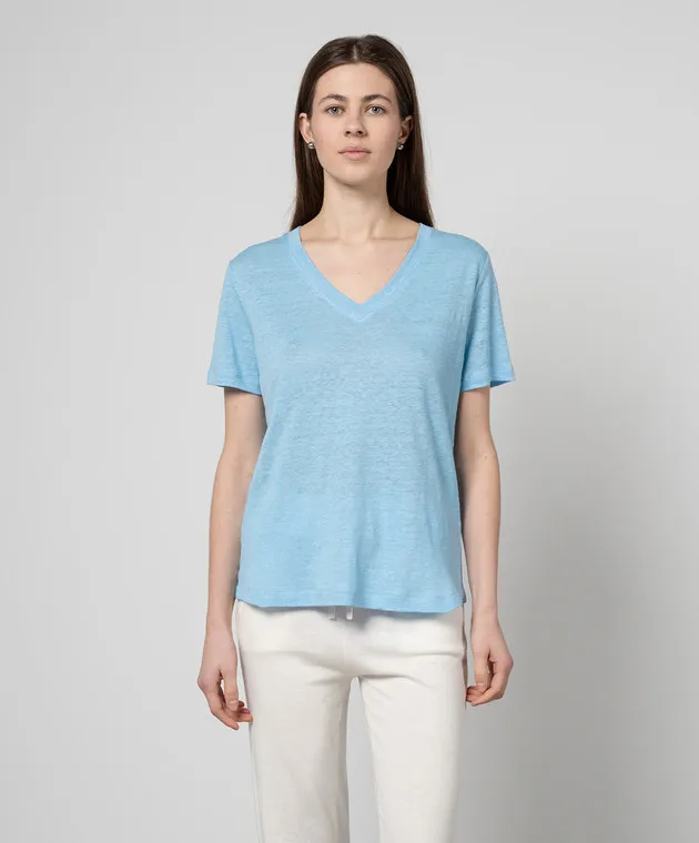Allude Maglietta in lino blu 24282003