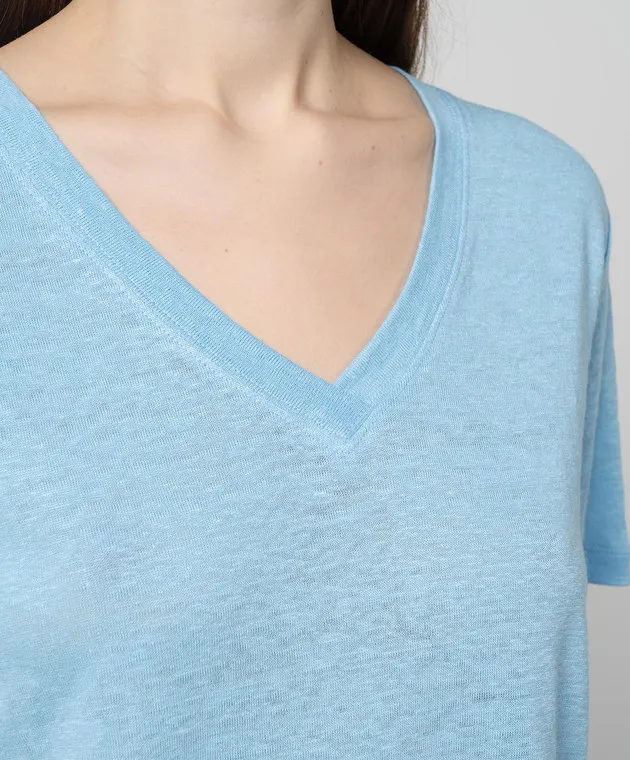 Allude Maglietta in lino blu 24282003