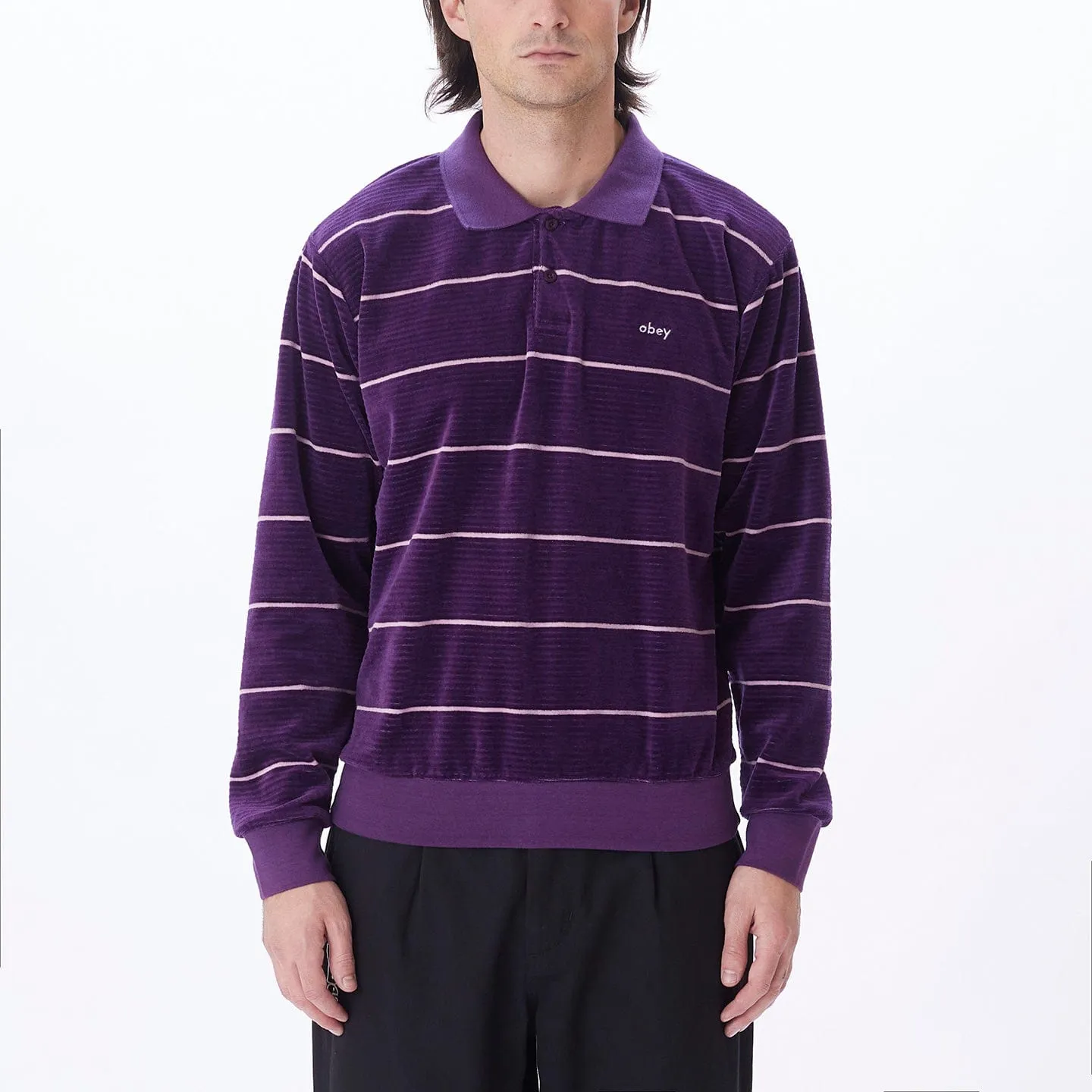 ASTORIA VELOUR STRIPE POLO LS