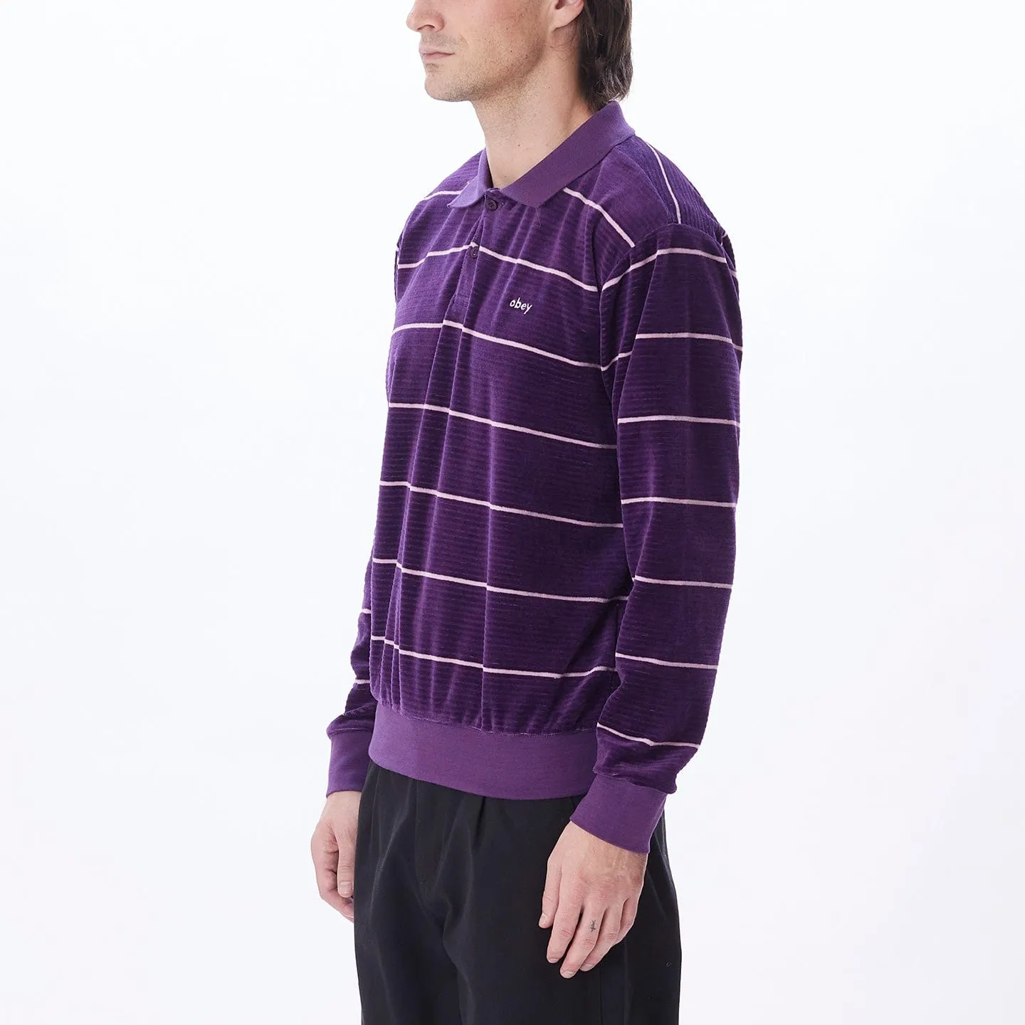 ASTORIA VELOUR STRIPE POLO LS