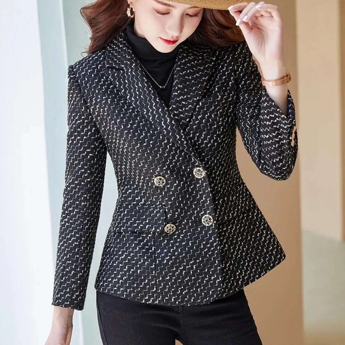 Blazer casual Blu Nero Donna Blazer a righe blu Donna Blazer blu nero Blazer femminili