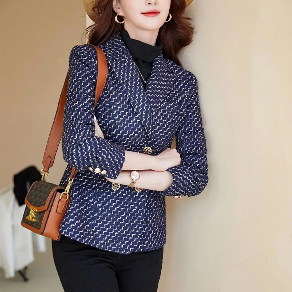 Blazer casual Blu Nero Donna Blazer a righe blu Donna Blazer blu nero Blazer femminili