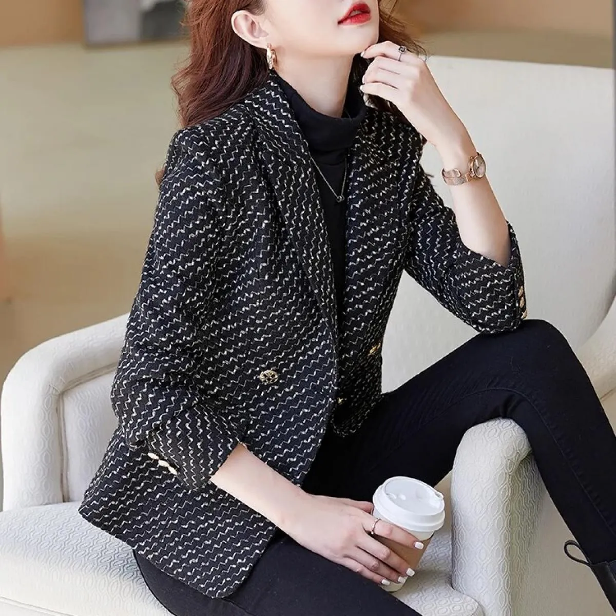 Blazer casual Blu Nero Donna Blazer a righe blu Donna Blazer blu nero Blazer femminili