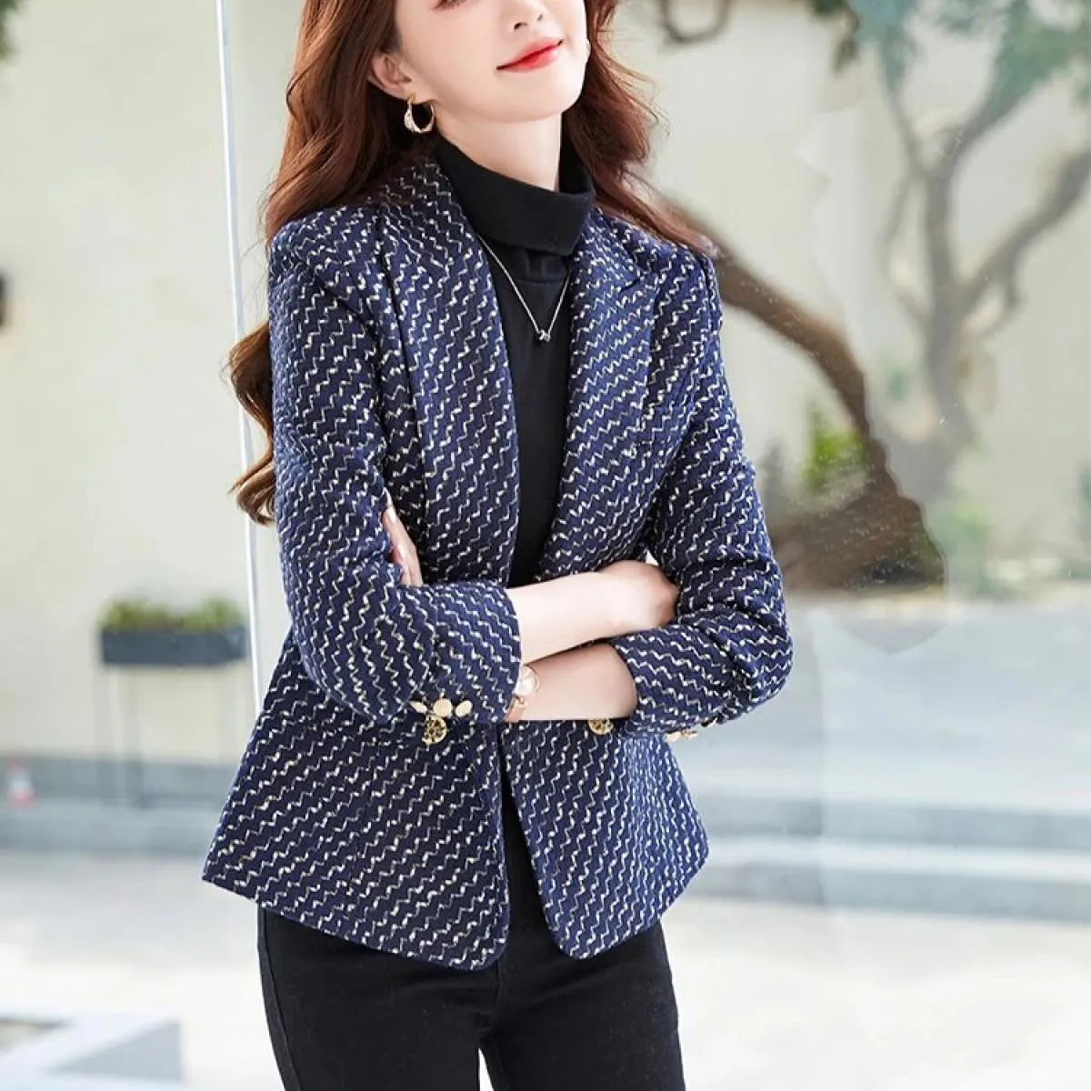Blazer casual Blu Nero Donna Blazer a righe blu Donna Blazer blu nero Blazer femminili