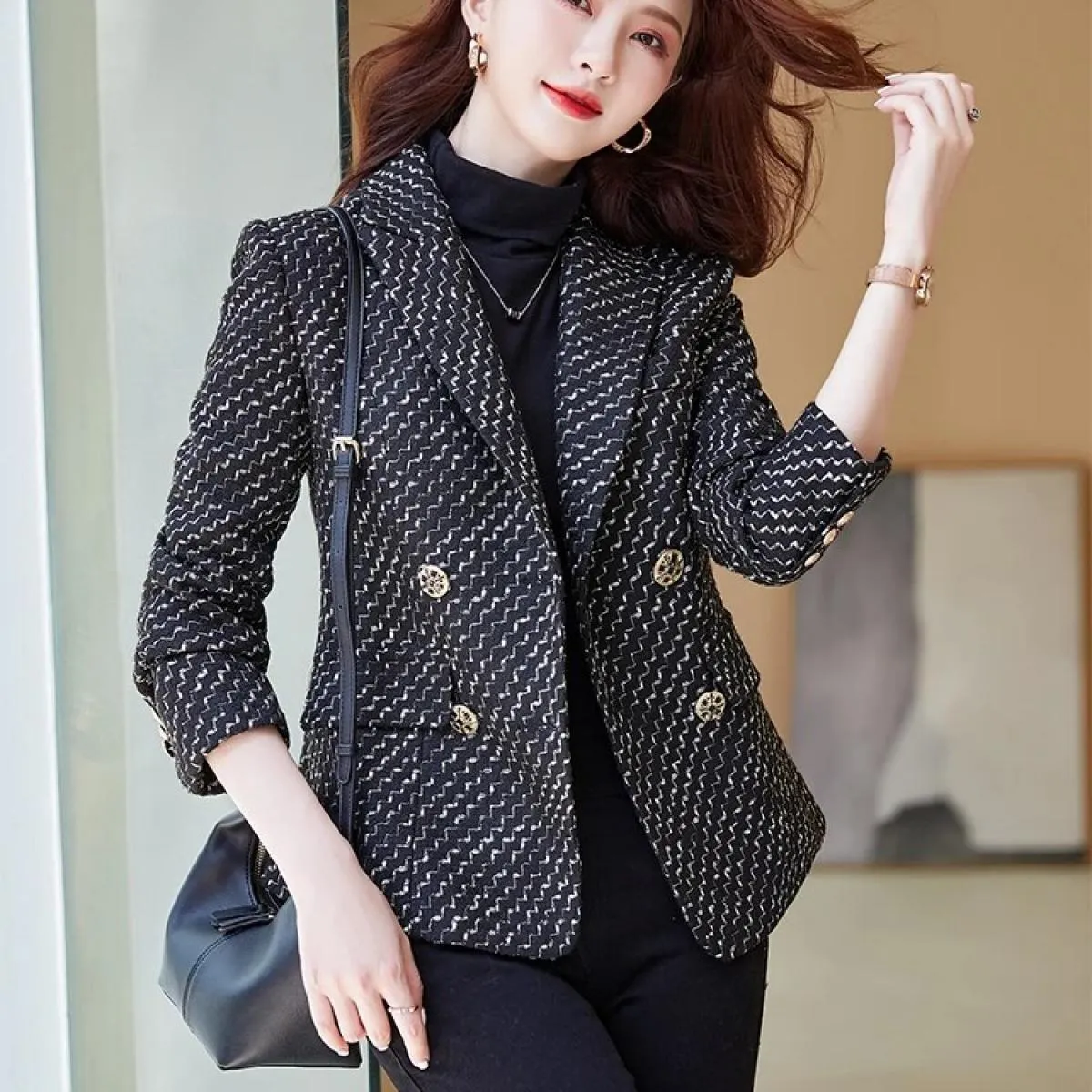 Blazer casual Blu Nero Donna Blazer a righe blu Donna Blazer blu nero Blazer femminili
