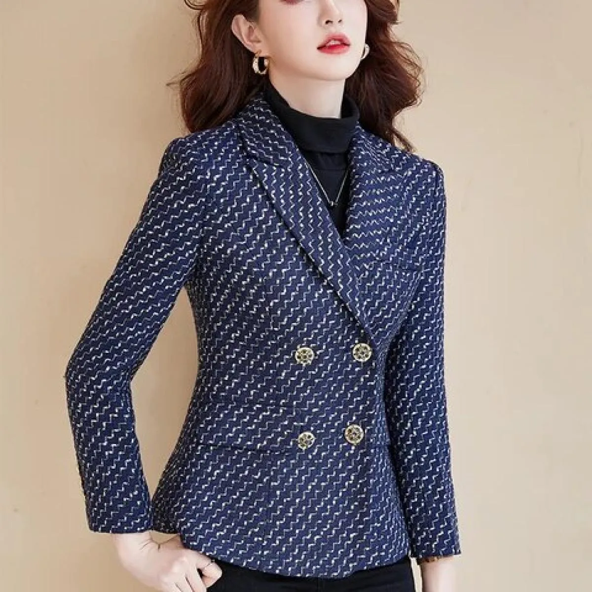 Blazer casual Blu Nero Donna Blazer a righe blu Donna Blazer blu nero Blazer femminili