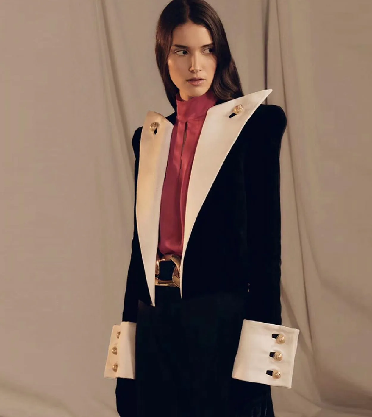 Blazer da giacca corto in velluto a blocchi di colore con colletto grande da donna di alta qualità 2022 nuovo blazer da donna