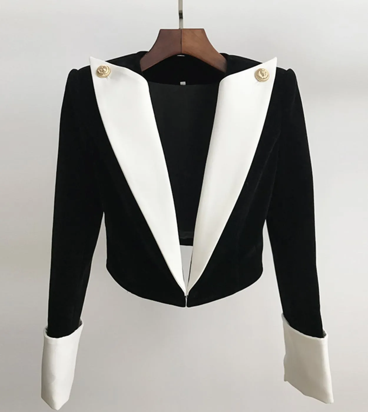 Blazer da giacca corto in velluto a blocchi di colore con colletto grande da donna di alta qualità 2022 nuovo blazer da donna