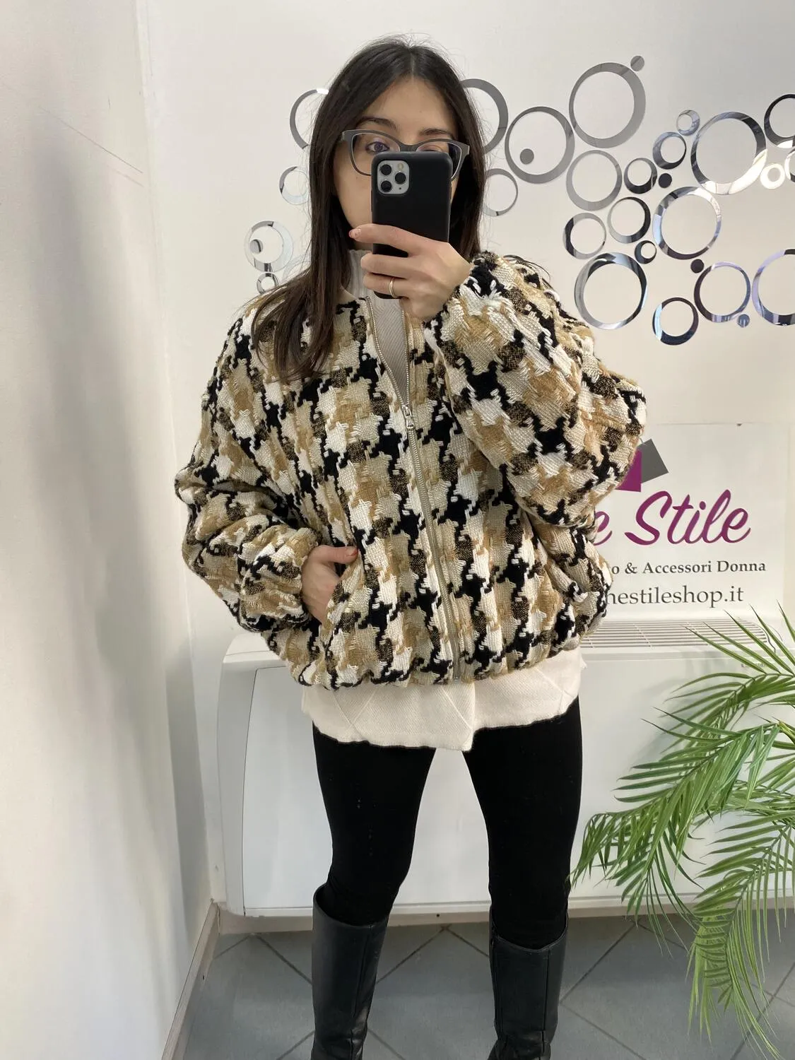Bomber misto lana pied de poule