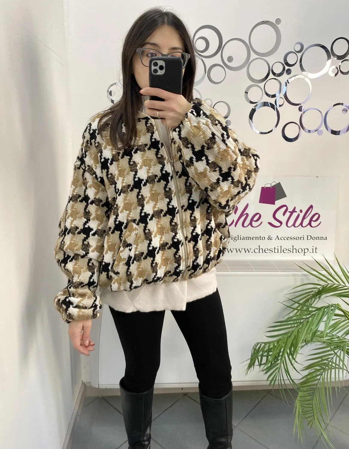 Bomber misto lana pied de poule