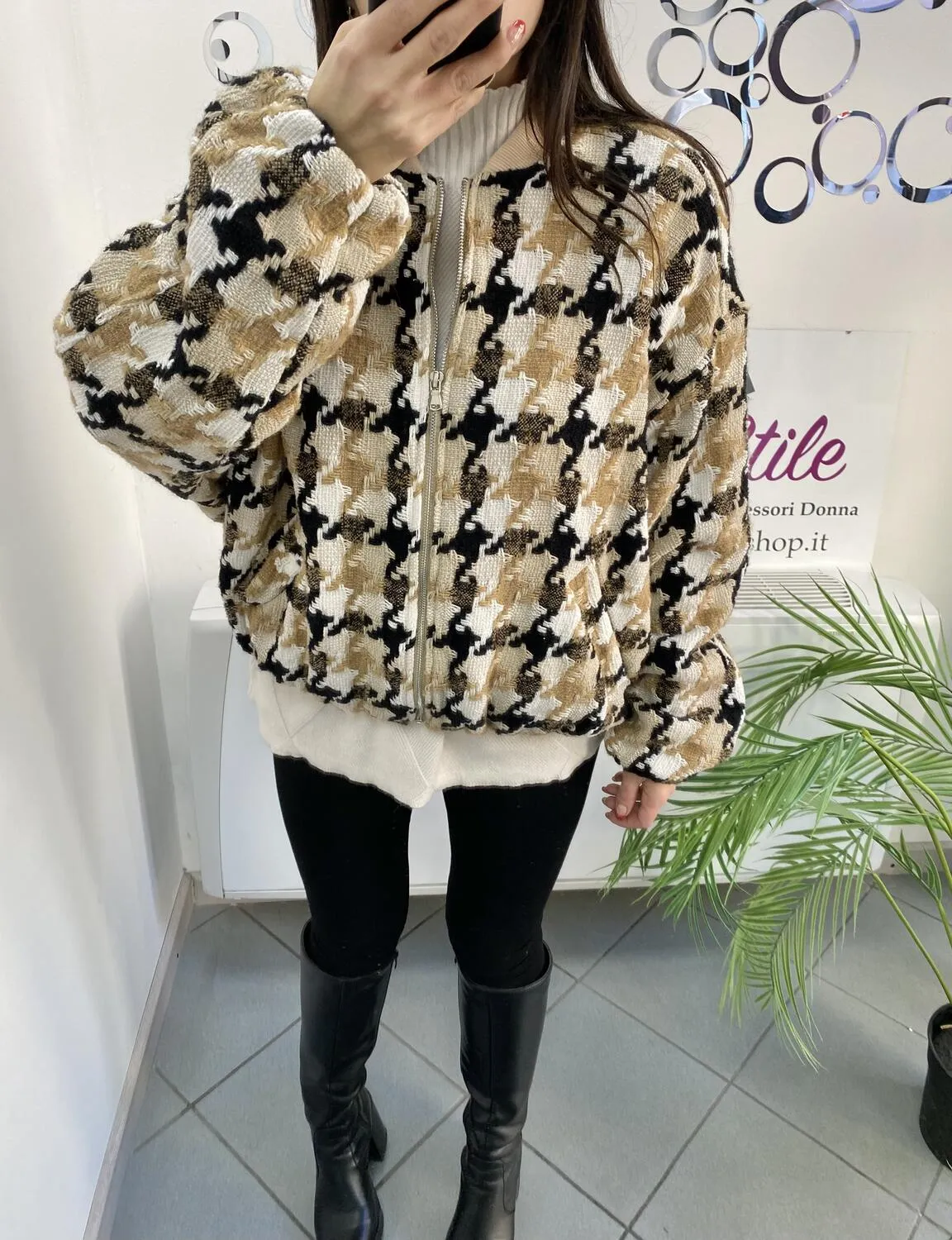 Bomber misto lana pied de poule