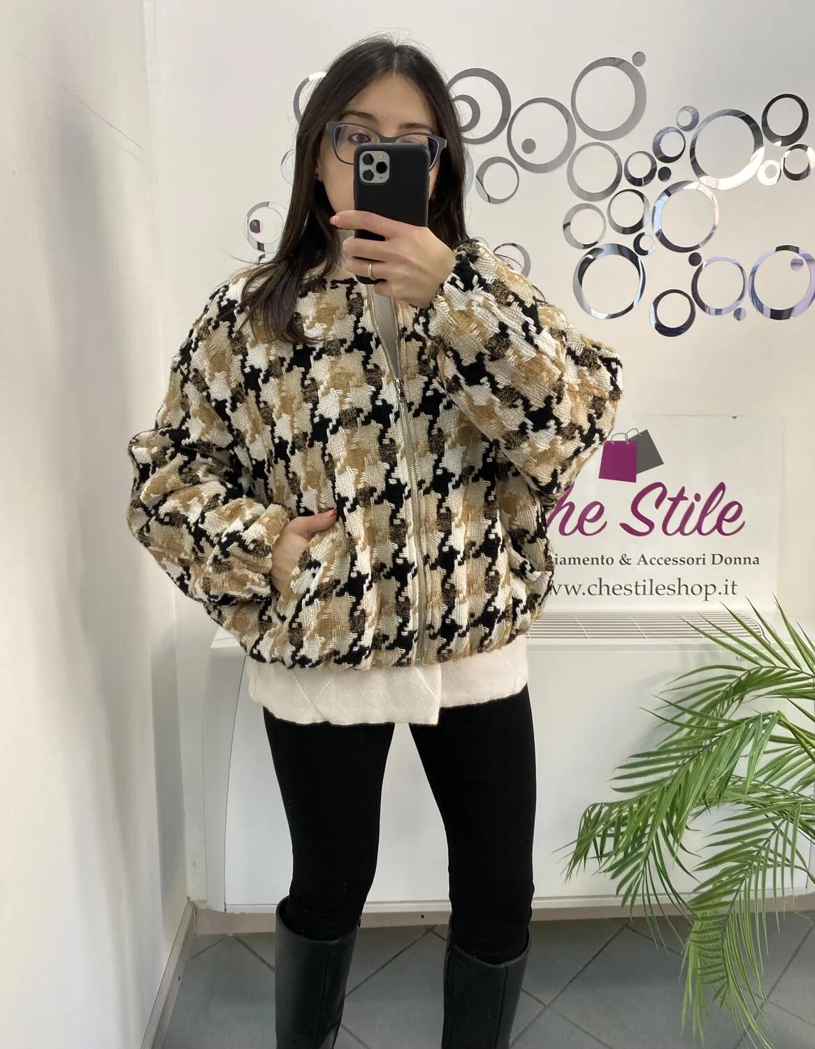 Bomber misto lana pied de poule