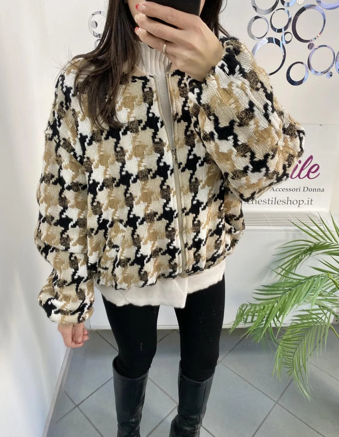 Bomber misto lana pied de poule