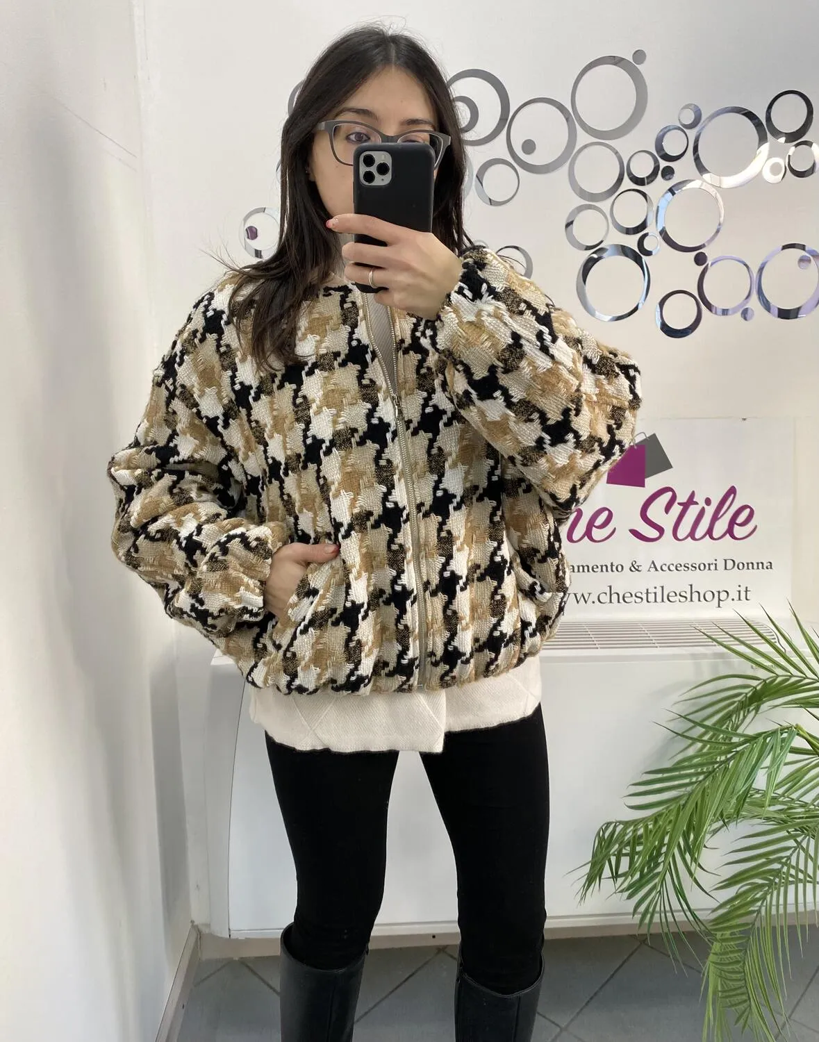 Bomber misto lana pied de poule