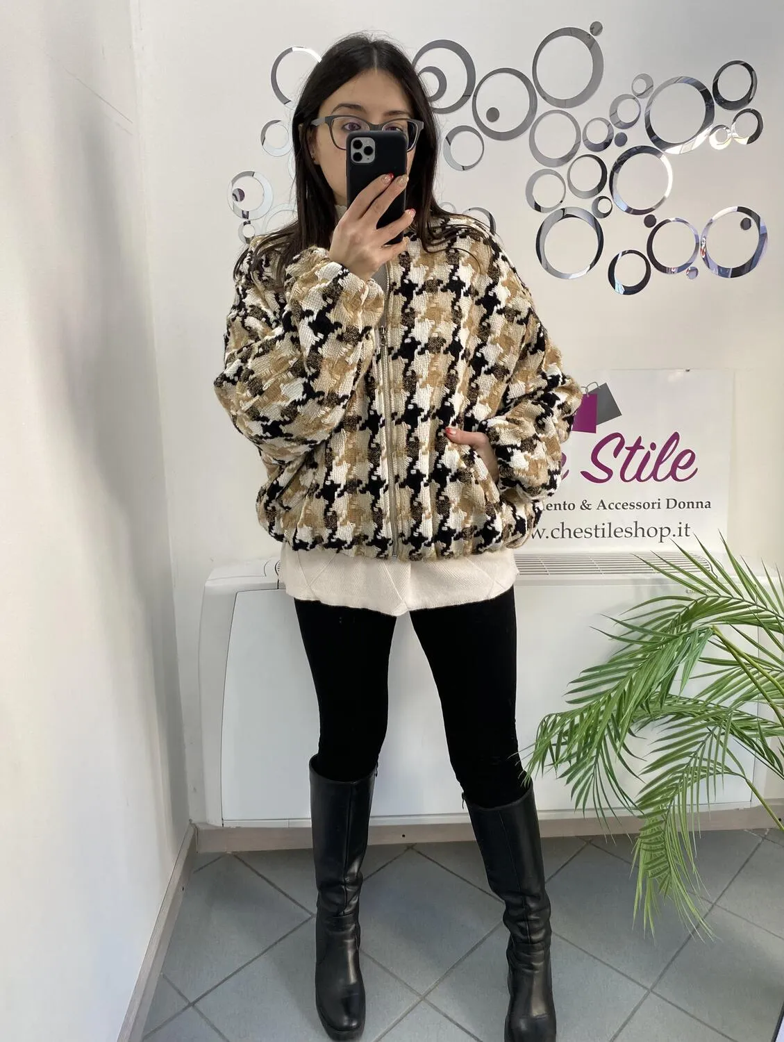 Bomber misto lana pied de poule