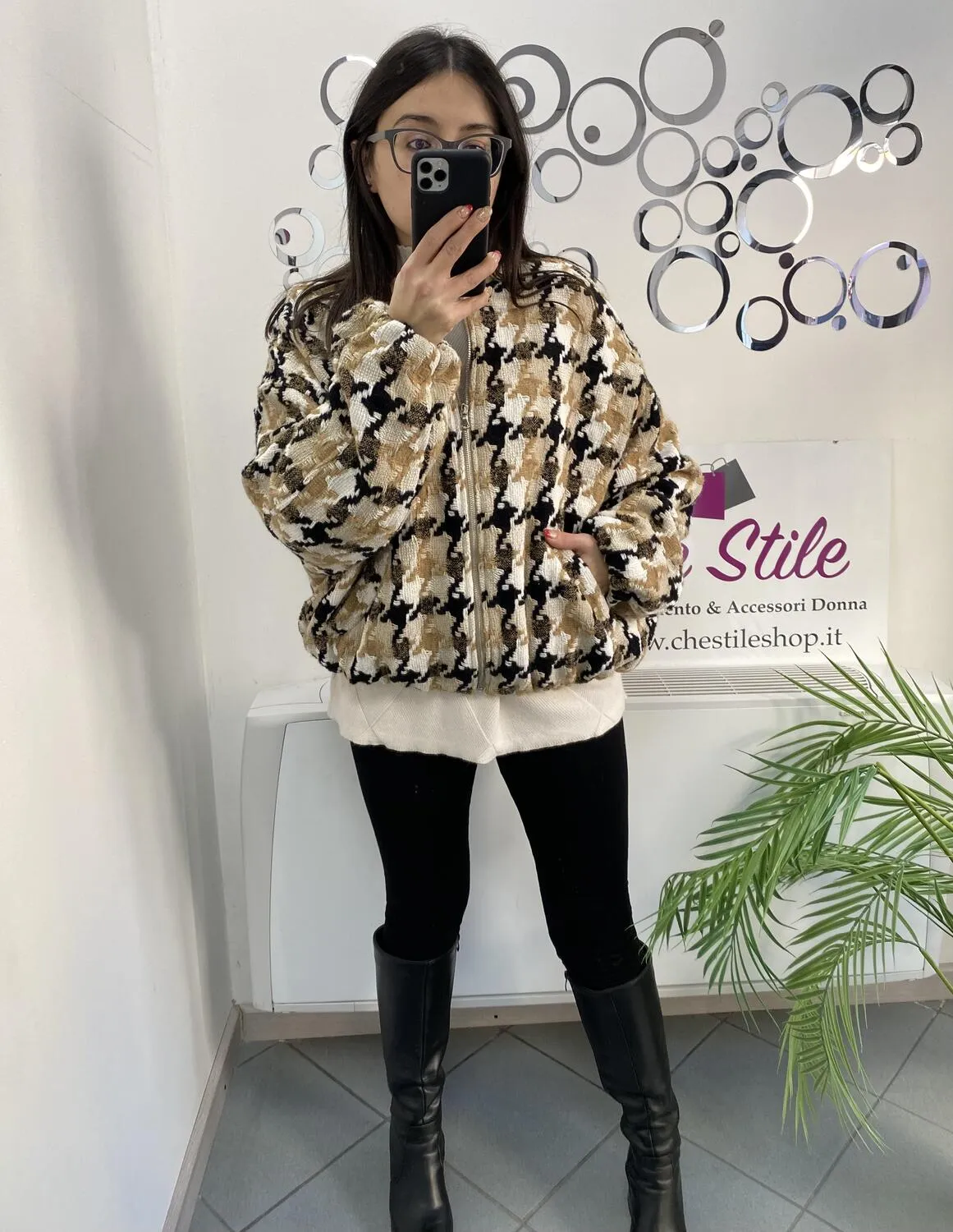 Bomber misto lana pied de poule