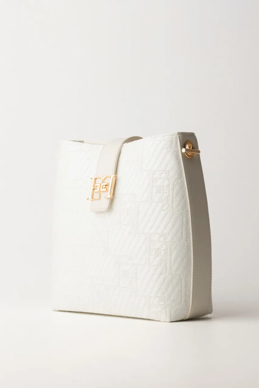Borsa a tracolla in rafia Avorio