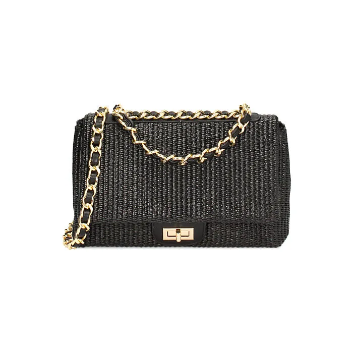 Borsa a tracolla in rafia nera