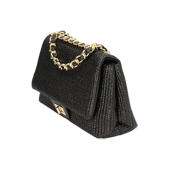 Borsa a tracolla in rafia nera