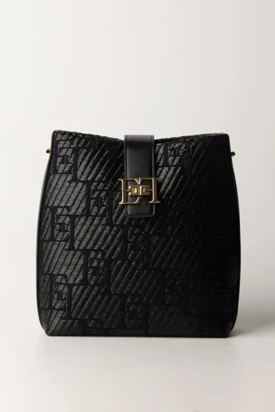 Borsa a tracolla in rafia Nero