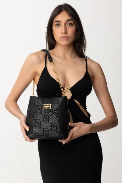 Borsa a tracolla in rafia Nero