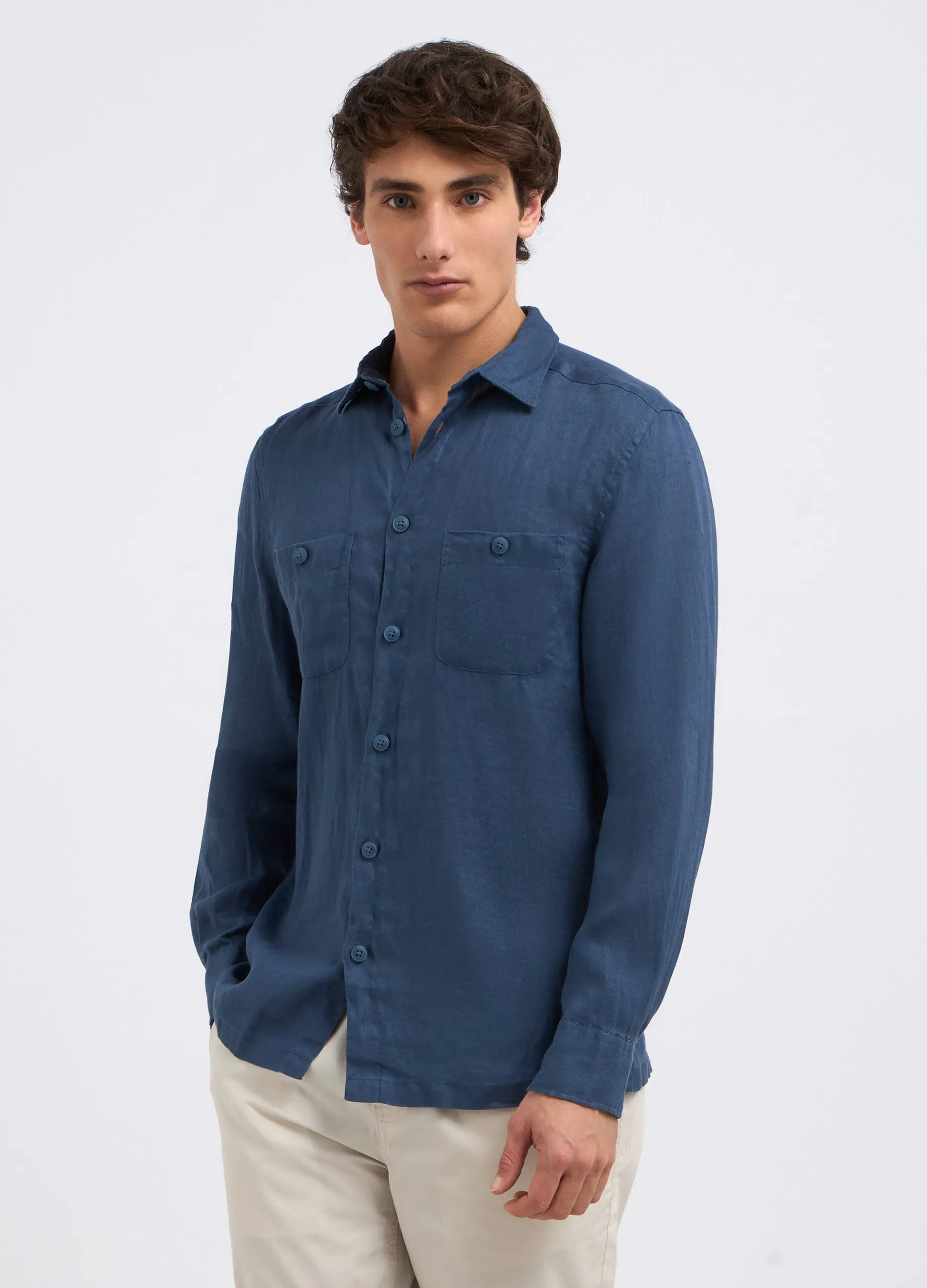 Camicia in puro lino con taschini uomo