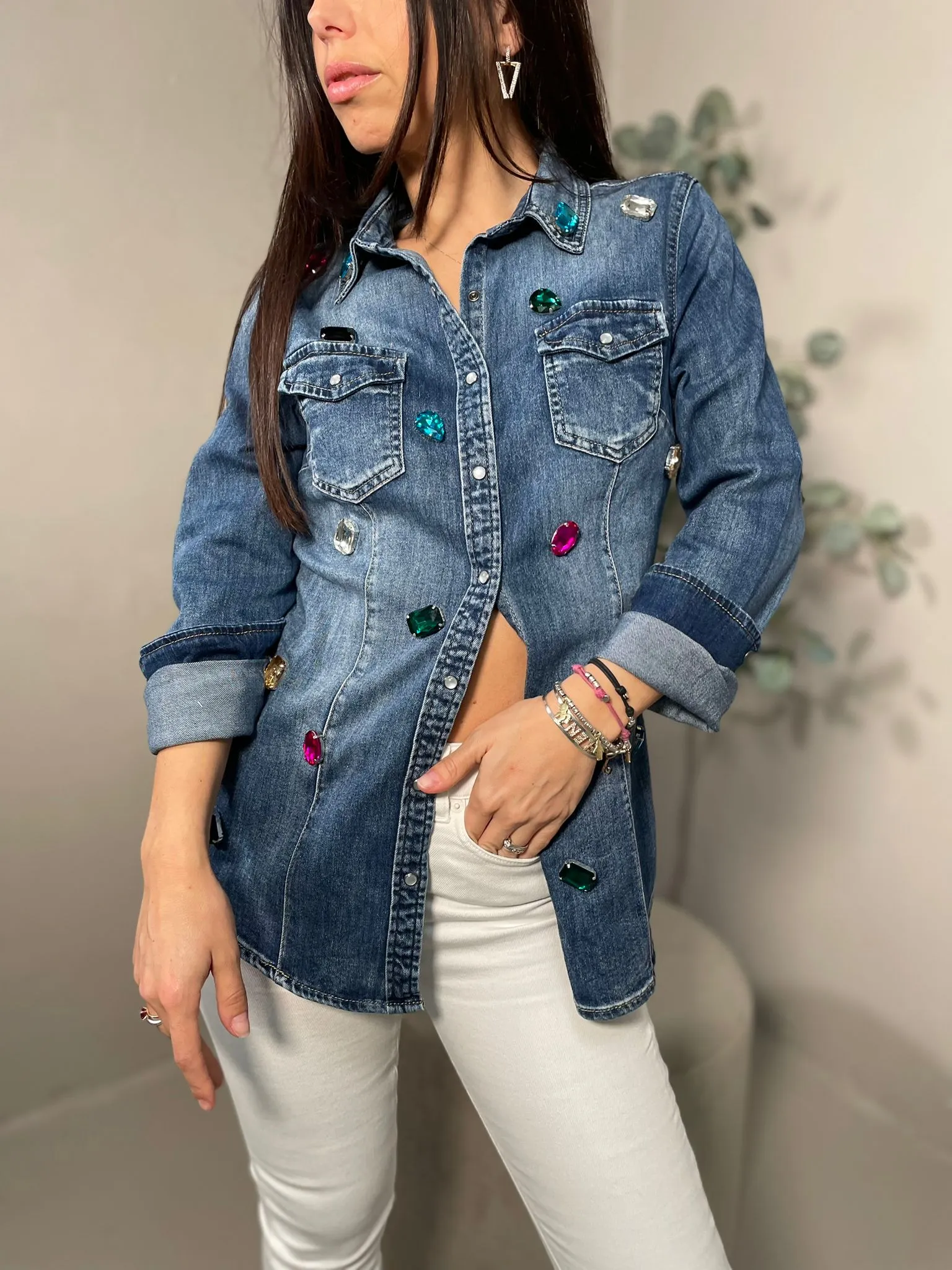Camicia Jeans Pietre Colorate