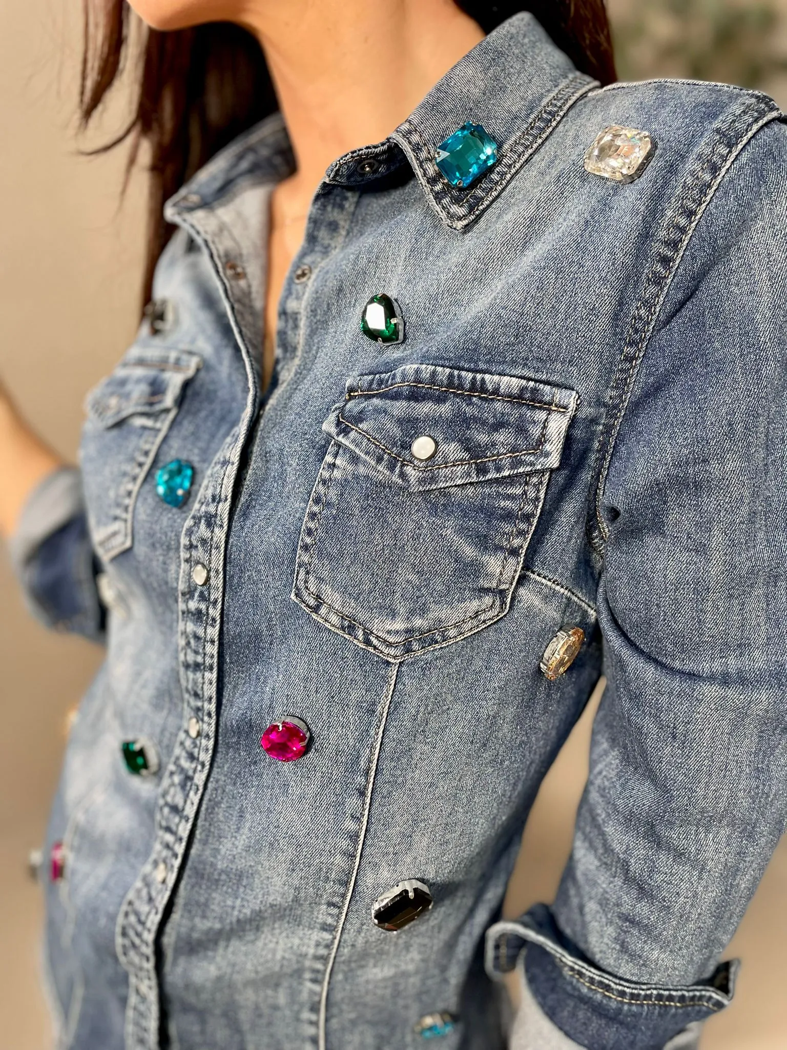Camicia Jeans Pietre Colorate