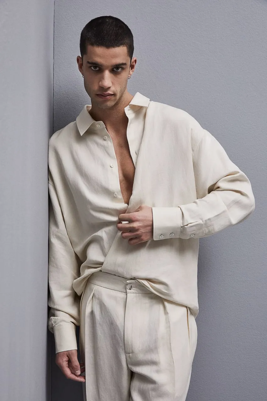 Chemise oversize en lin et viscose