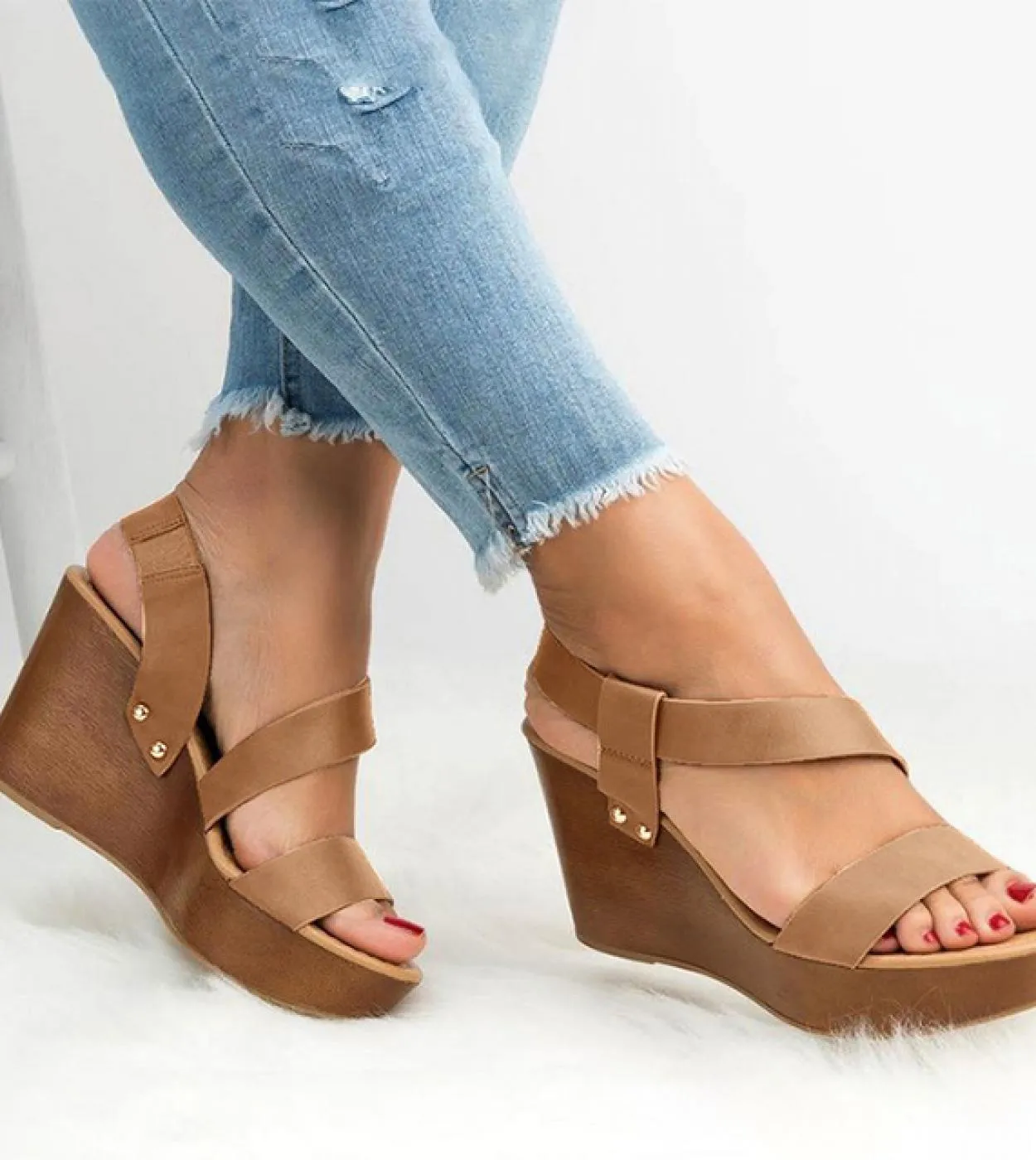 Comemore Women Sandals Wedge Summer Platform Sandals 2023 Causal Slip On Concise Fashion Wedges Heels Solid Open Toe Lad